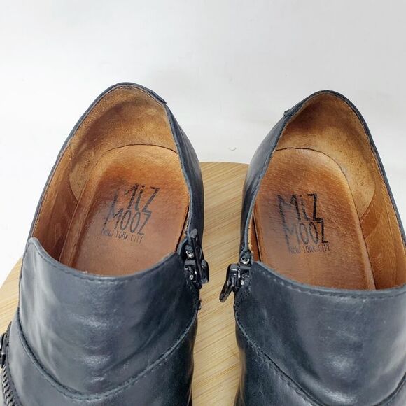 Miz Mooz Lyric Bootie Womens 38‎ Black Leather Zip Biker Moto Shootie Boho Shoes - Picture 5 of 12